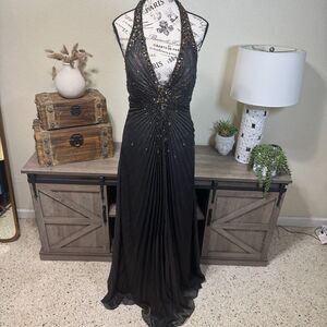 VTG Sue Wong Nocturne Jeweled Metallic Halter Evening Gown Sz 2 Y2k Backless